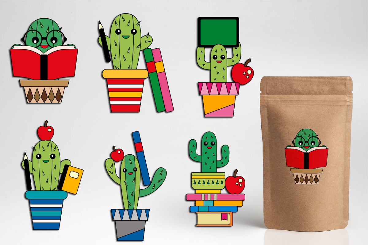 Back to school cactus clipart, cacti graphic design.
