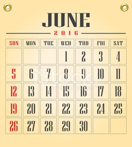 calendar 2016 June Clipart Image.