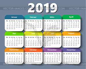 Calendar 2018 year German. Week starting on Monday.