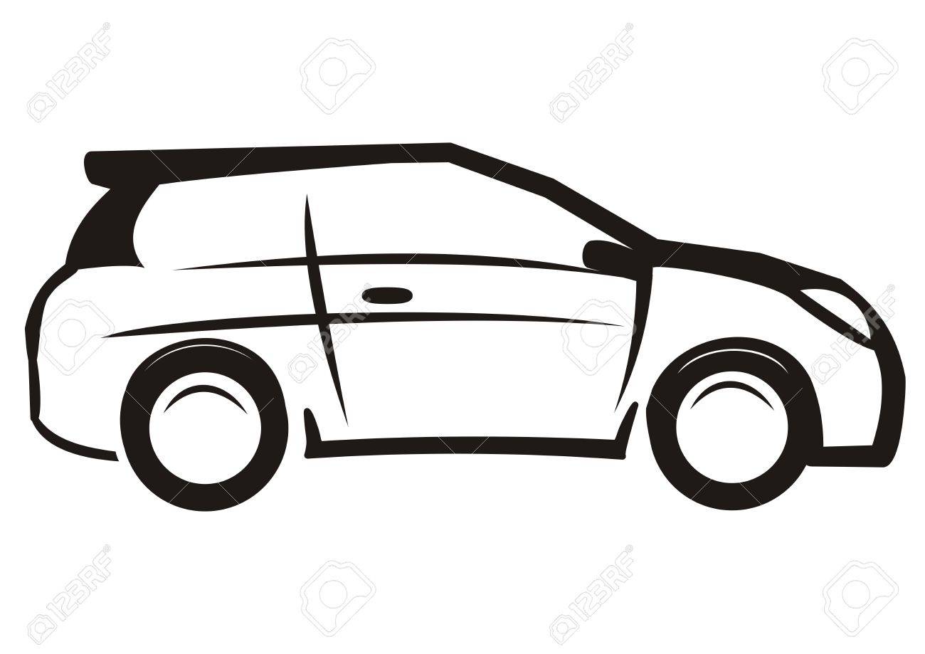 car, black and white sketch, vector icon.