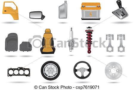 Vector Clip Art of Detailed car parts illustrations set csp7619071.