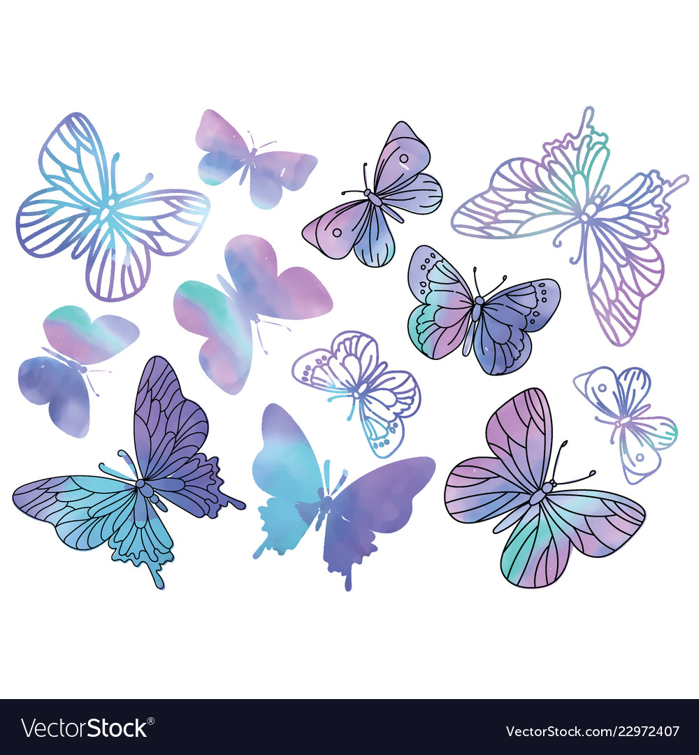 Purple butterflies cartoon clipart color.