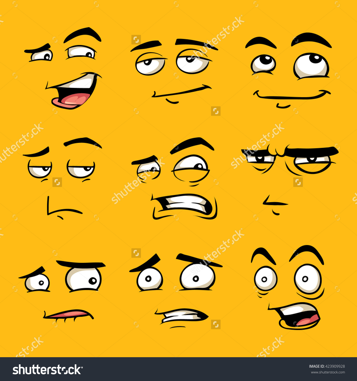 Funny Cartoon Faces Emotions Vector Clip Stock Vector 423909928.