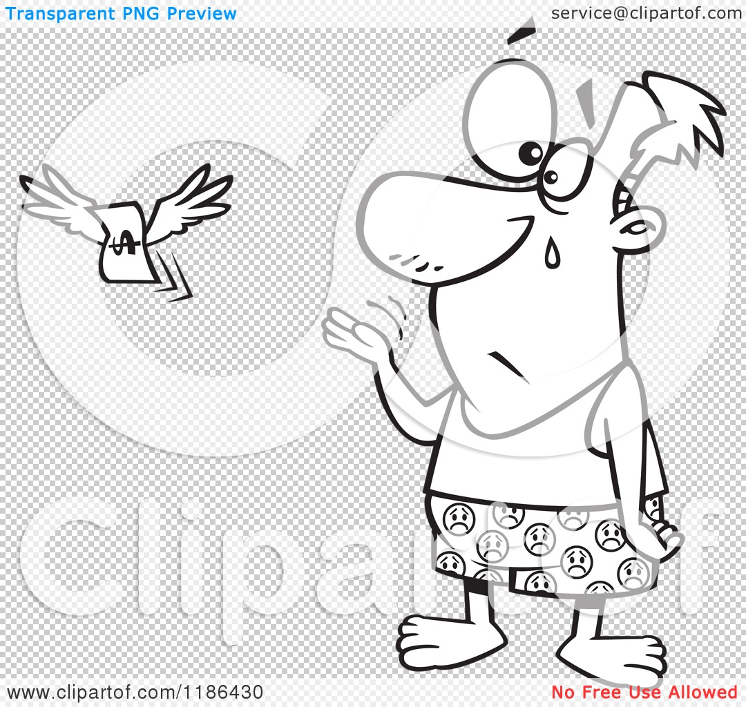 Cartoon of a Black And White Crying Man Stripped to His Boxers As.
