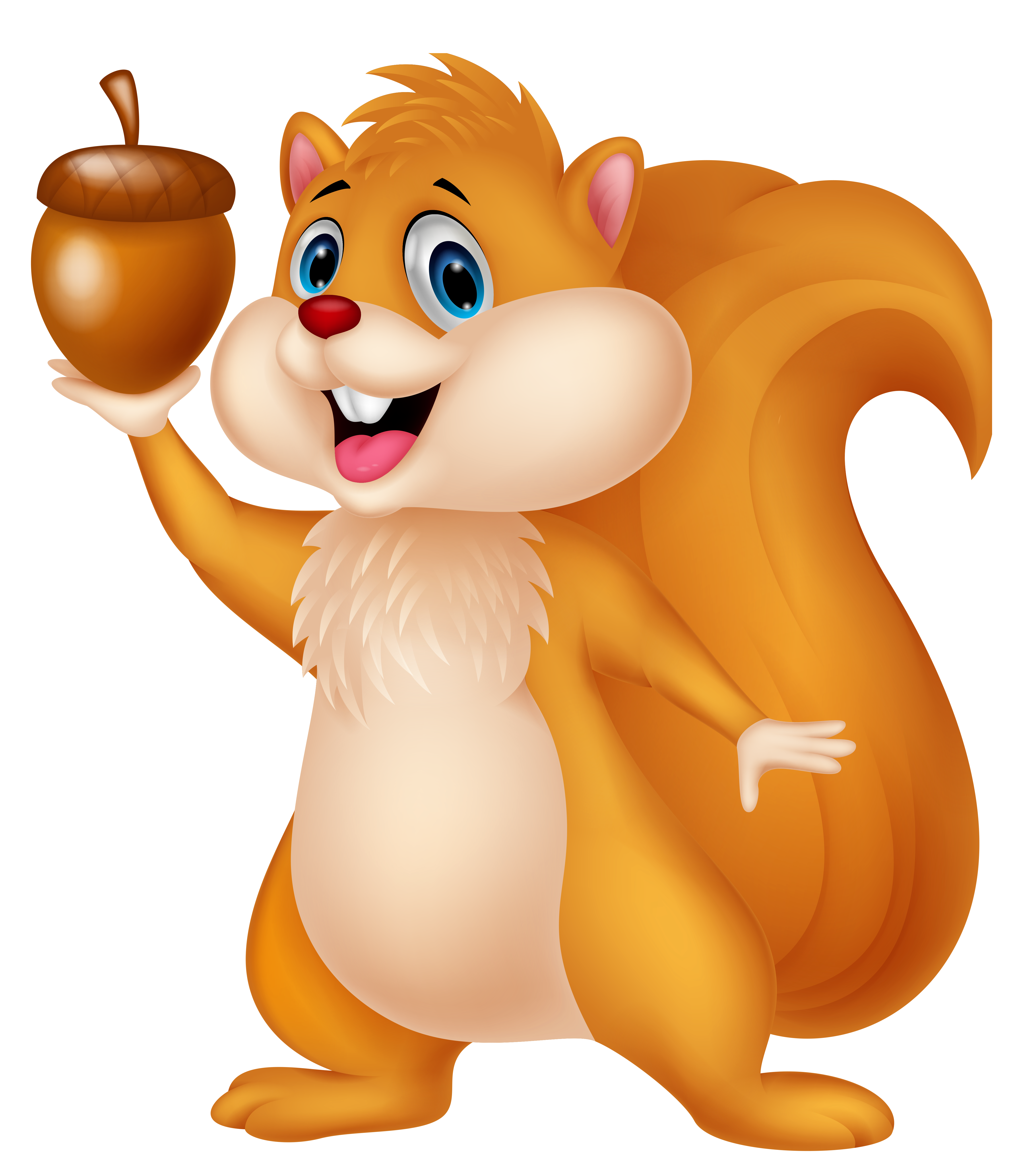 Cute Squirrel with Acorn PNG Cartoon Clipart.
