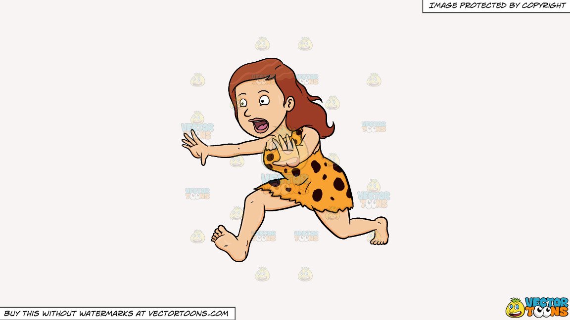 Clipart: A Cavewoman Running Away From Something on a Solid White Smoke  F7F4F3 Background.