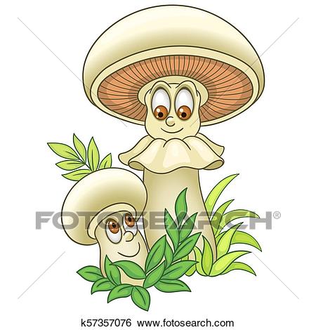 Cartoon Champignon Mushrooms Clip Art.