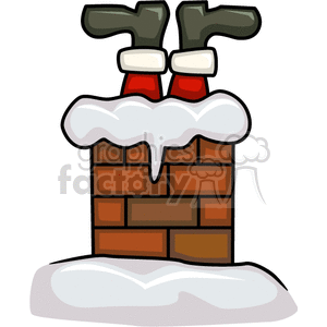 Snow Covered Chimney with Santa Going Head First clipart. Royalty.