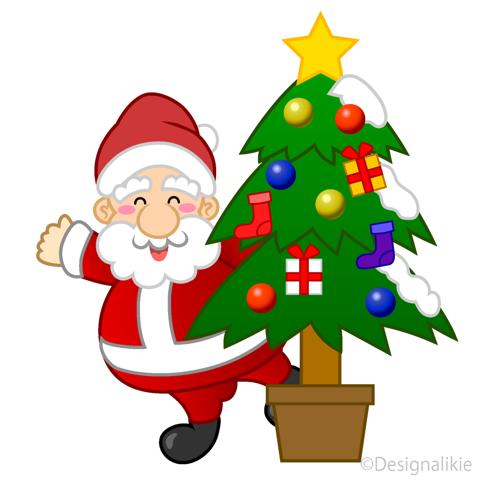 Free Santa and Christmas Tree Clipart Image｜Illustoon.