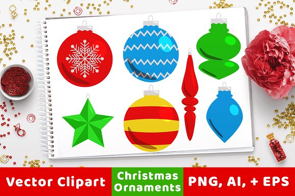 40 Christmas Ornaments Clipart.