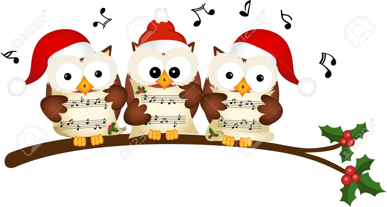 Christmas owls choir singing.