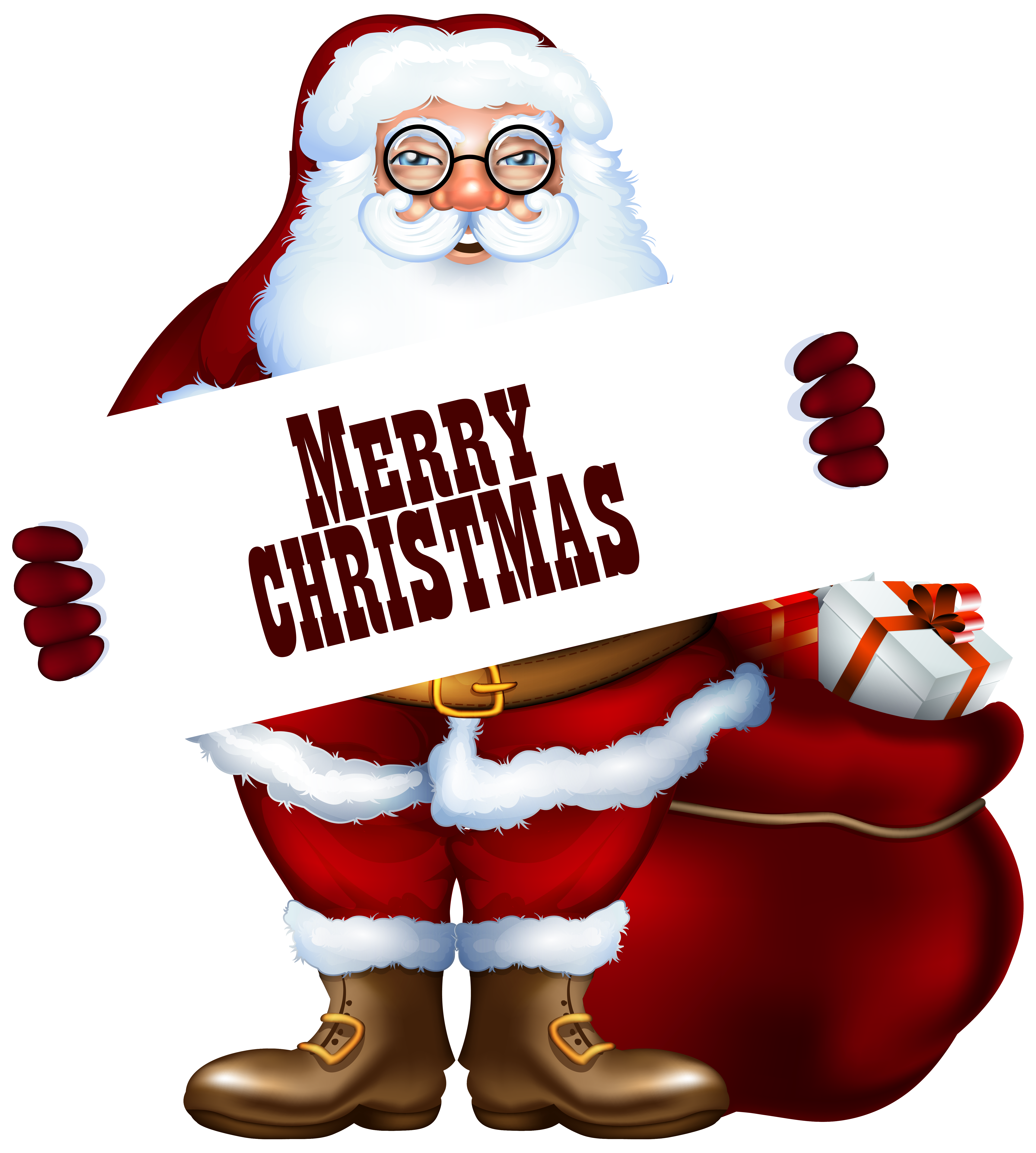 Santa Claus with Merry Christmas Label PNG Clipart Image.