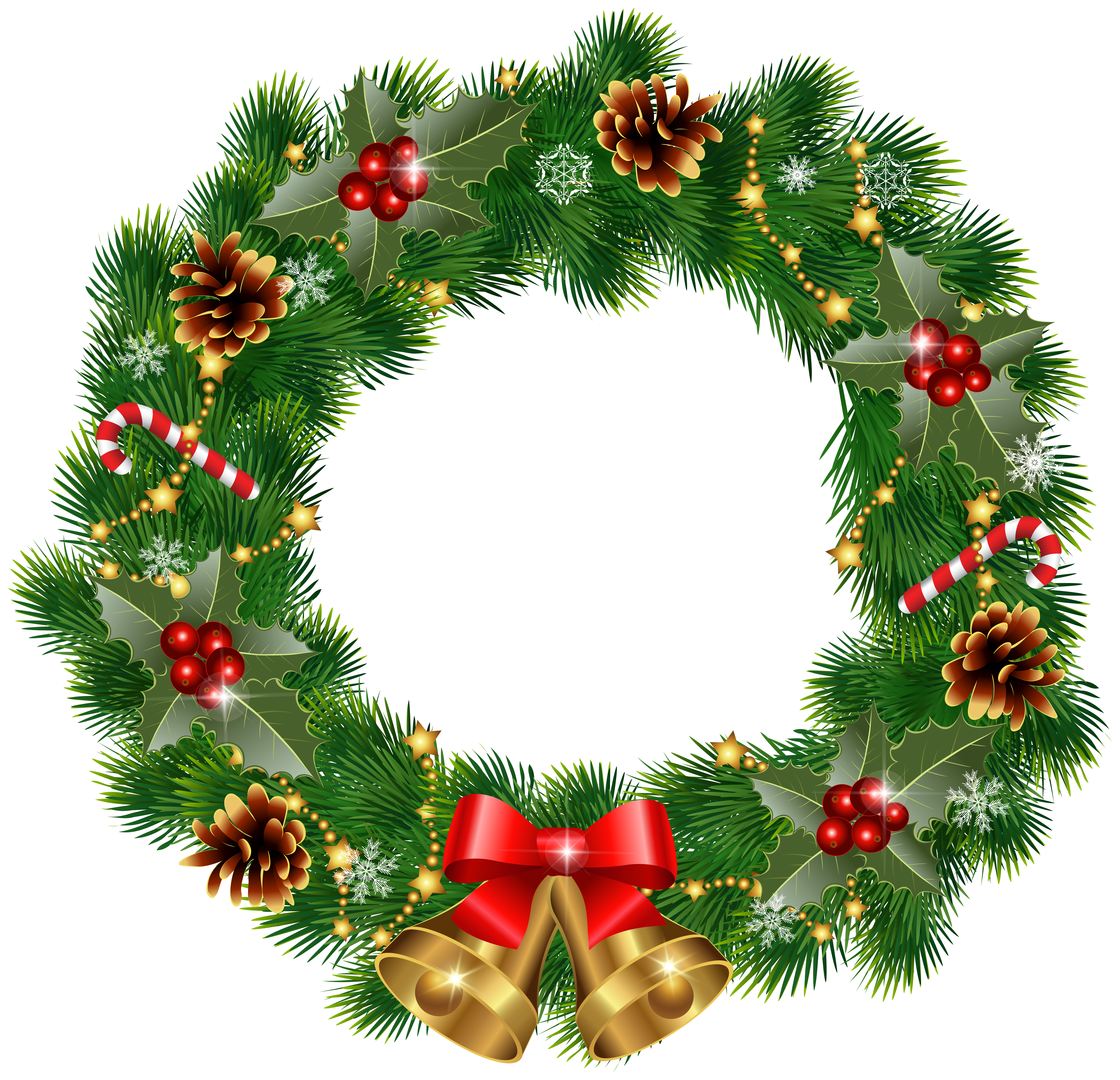 Christmas Wreath with Bells PNG Clipart Image.