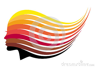 Beautiful Girl Silhouette With Colorful Streaming Hair. Vector A.