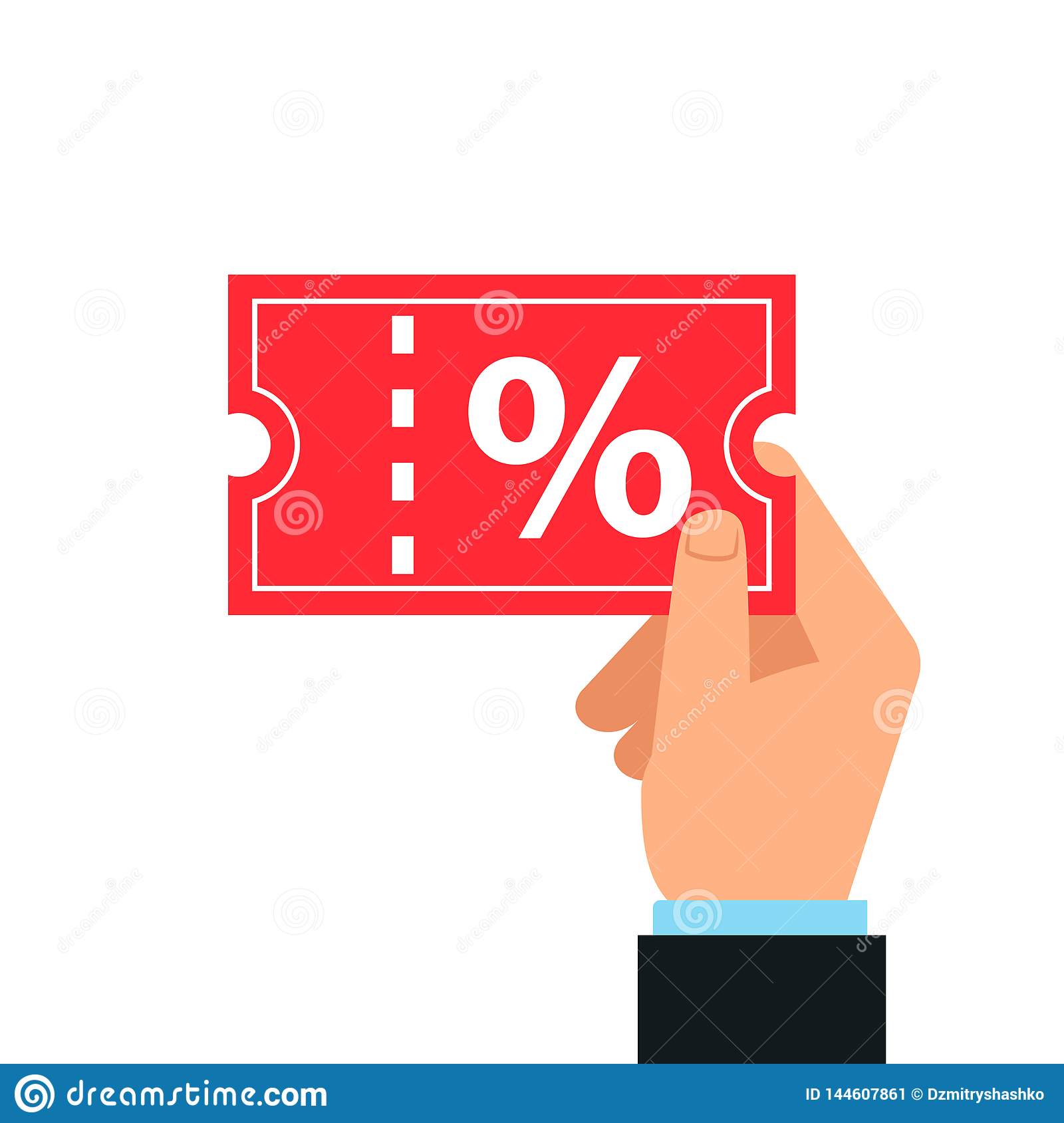 Hand Holding Discount Coupon. Stock Vector.