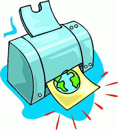 This is a clip art picture of a color printer which prints out.