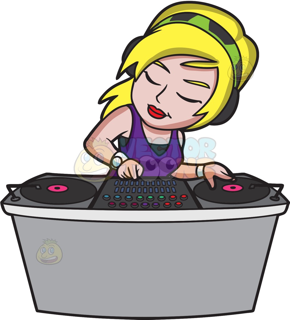 A female DJ deep in concentration » Clipart Station.