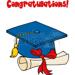Blue Graduation Cap With Diploma And Text Congratulations! clipart.  Royalty.