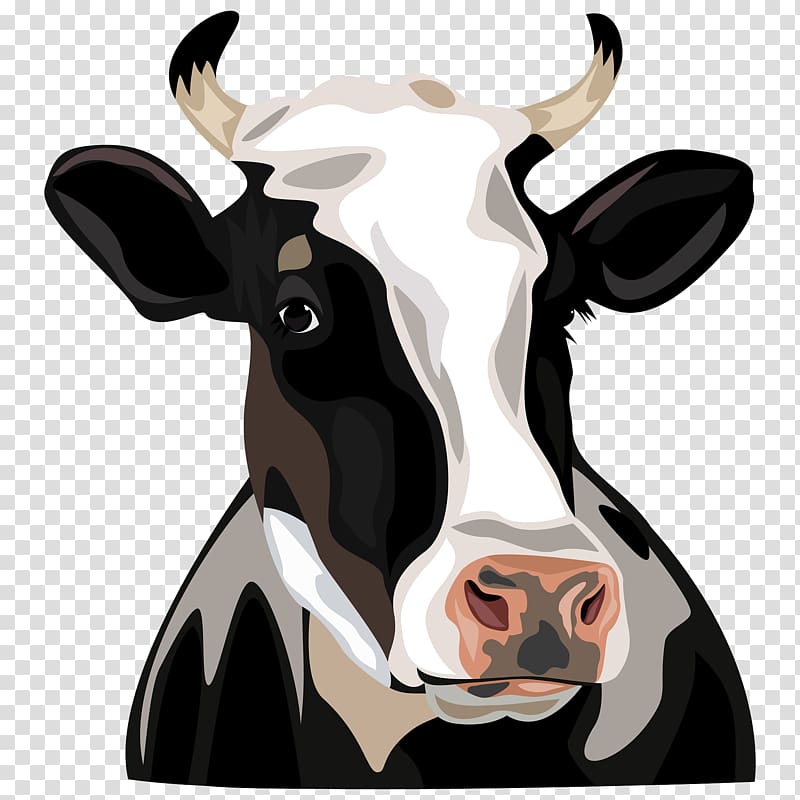 Black, white, and brown cow illustration, Holstein Friesian.