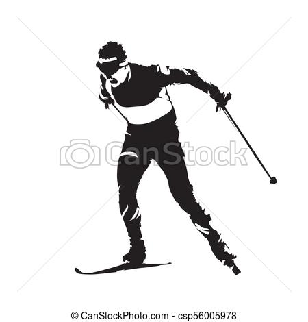 Cross country skiing, individual winter sport. Skier abstract vector  silhouette.