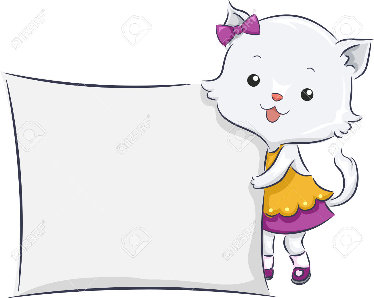 Illustration Featuring A Cute Female Cat Holding A Blank Board.