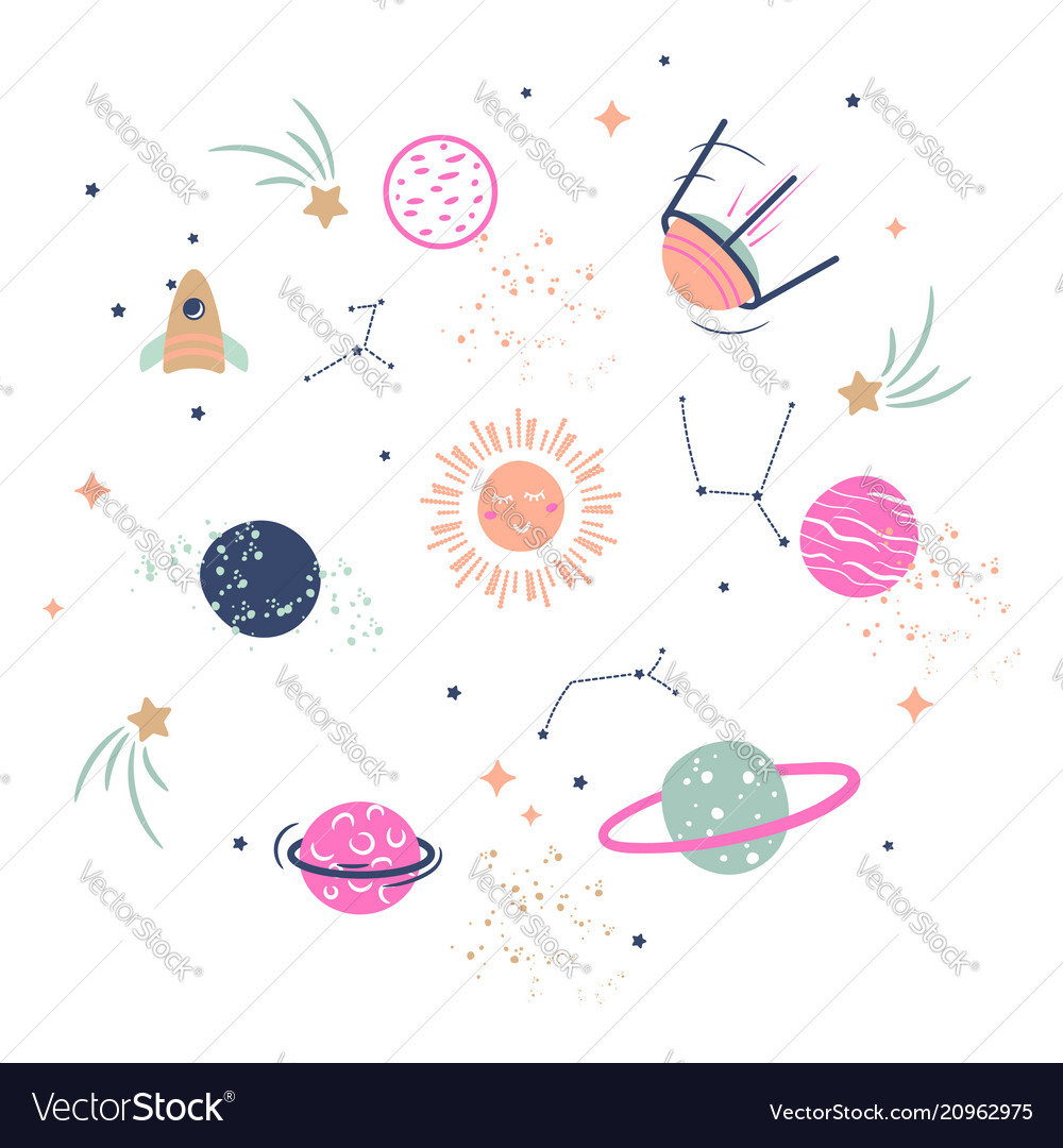 Cute planets clipart for kids.