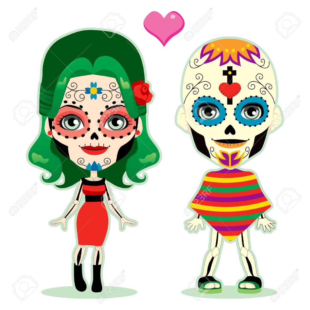 Undead couple in love celebrating the mexican dia de los muertos...