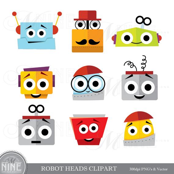 ROBOT HEADS Clip Art / Robot Clipart Downloads / Robot Party.