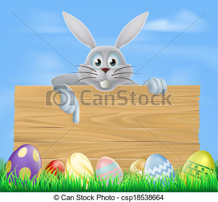 Wooden sign Easter eggs and bunny.