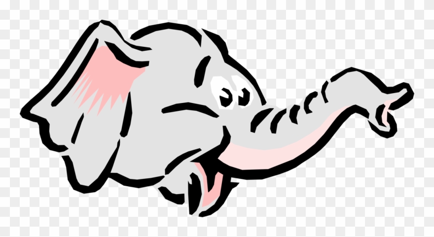 Vector Illustration Of Cartoon Elephant Head With Trunk.