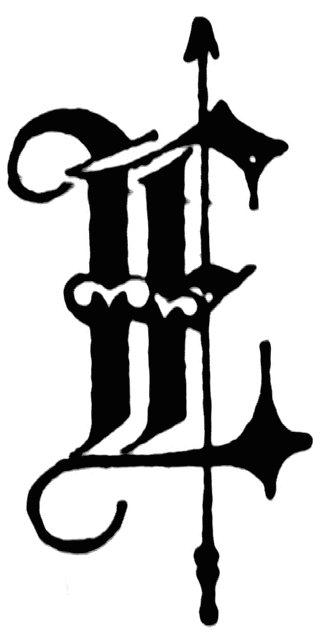 E, Old English fancy text.
