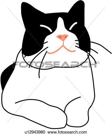 Clipart of lying down, kitty, eyes closed, sitting, animal.
