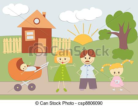 Vector Clipart of Family and House.
