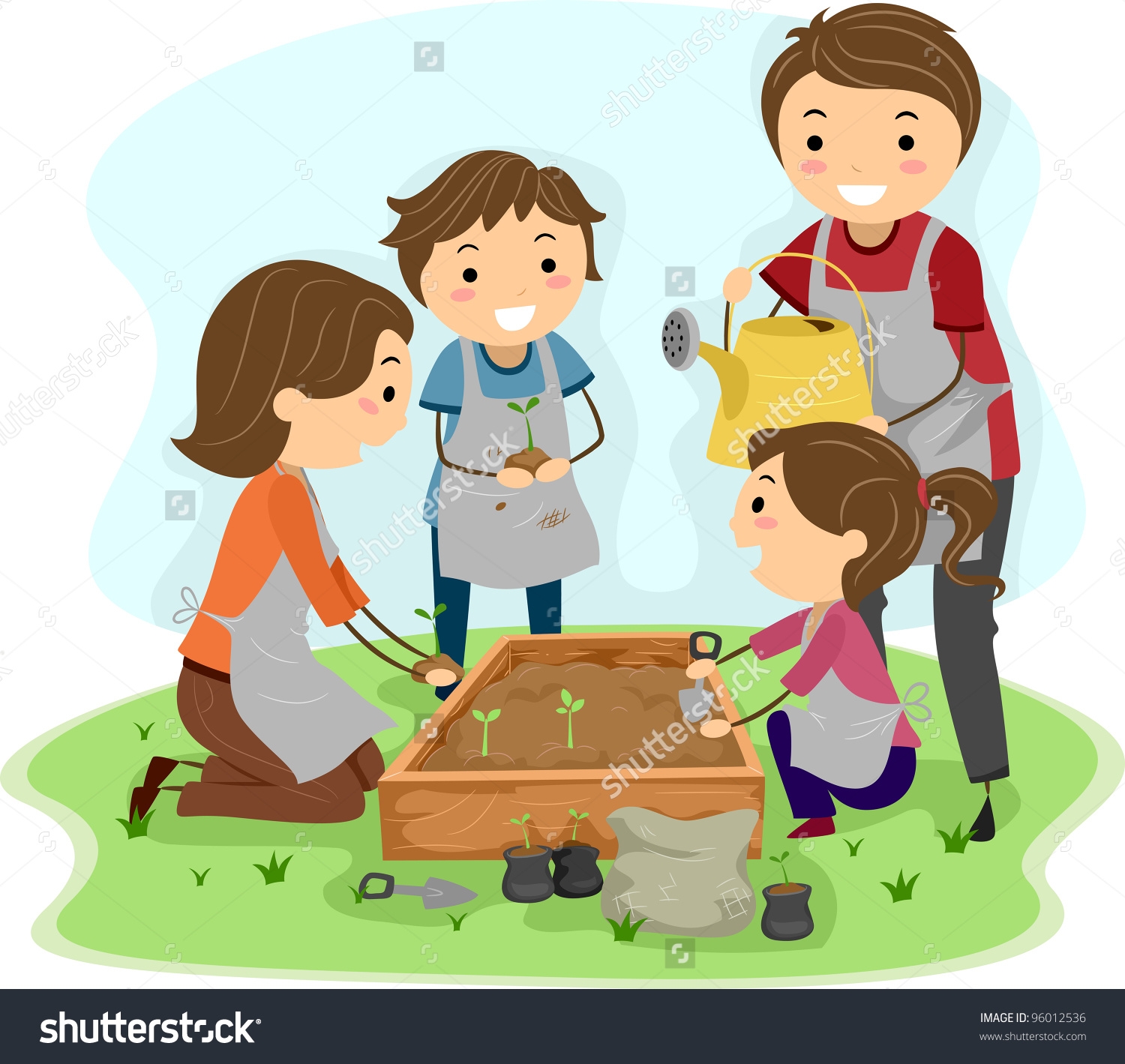 Family Cleaning Together Clipart.