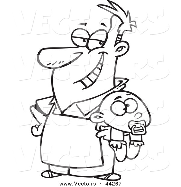 Vector of a Proud Cartoon Stay at Home Dad Holding a Baby.