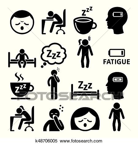 Fatigue icons, tired, sleepy man and woman vector design Clipart.