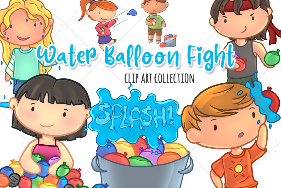 Water Balloon Fight Clip Art.