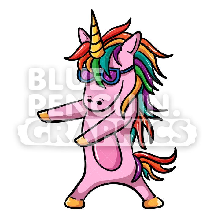Pink Unicorn Floss Dance Vector Cartoon Clipart Illustration.