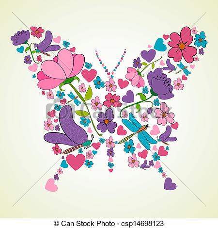 Vector Clipart of Beautiful spring flowers butterfly shape.
