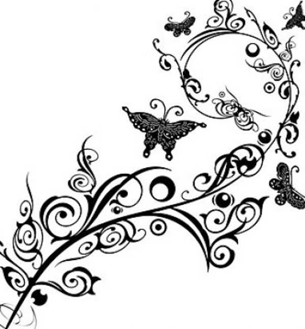 Clipart flowers and butterflies black and white » Clipart.