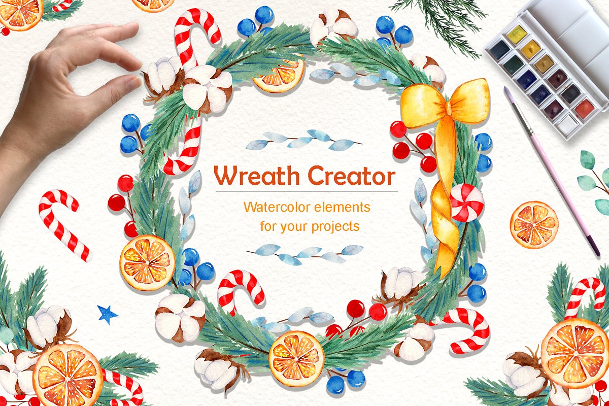 Wreath Creator Watercolor Clipart.