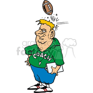 football coach getting hit in the head with a football clipart.  Royalty.