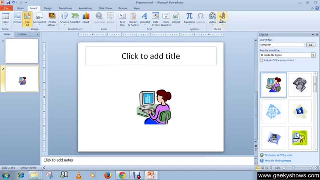 Microsoft PowerPoint 2010 Insert Clip Art and Picture.