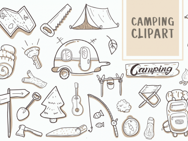 Camping Clipart Icons Set Bundle hand drawn Vector t shirt design.