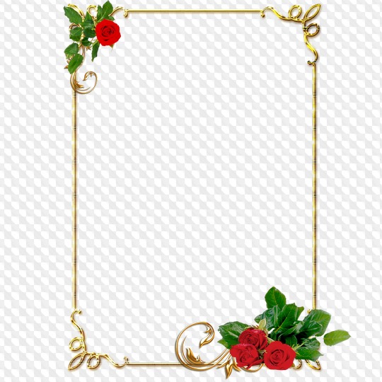 Clipart, gold frames, with red roses, PNG format.