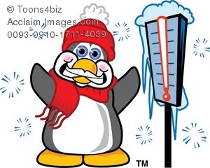 Clipart Cartoon Penguin In Freezing Weather.