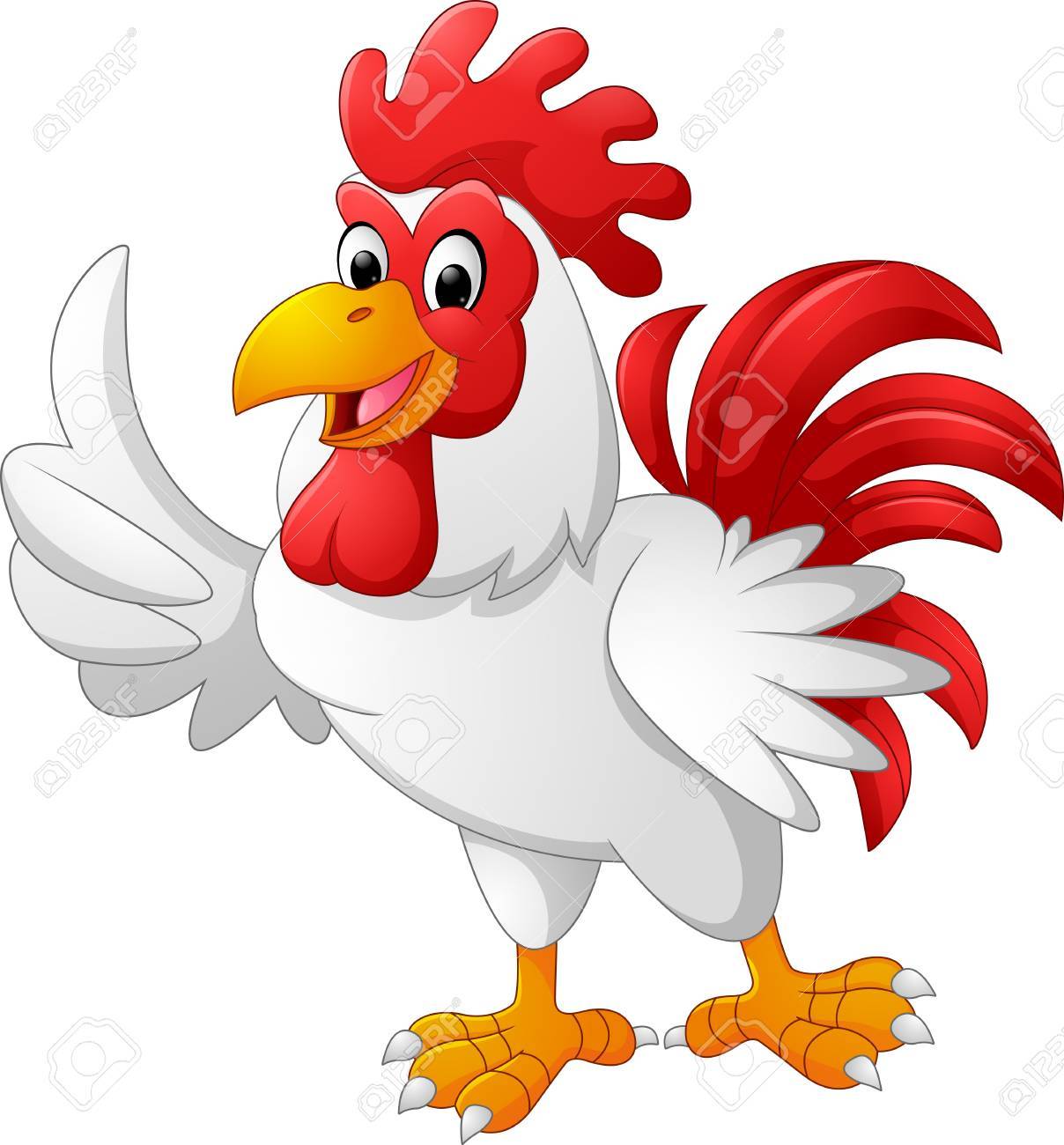 Cartoon rooster giving thumb up.