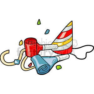 Birthday party noise makers clipart. Royalty.