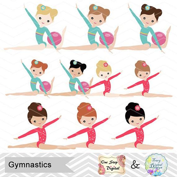 Gimnasia Digital Clipart, niñas Digital gimnasia Clip Art.