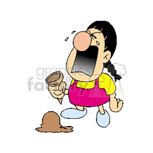 Little girl crying because she dropped her ice cream clipart. Royalty.